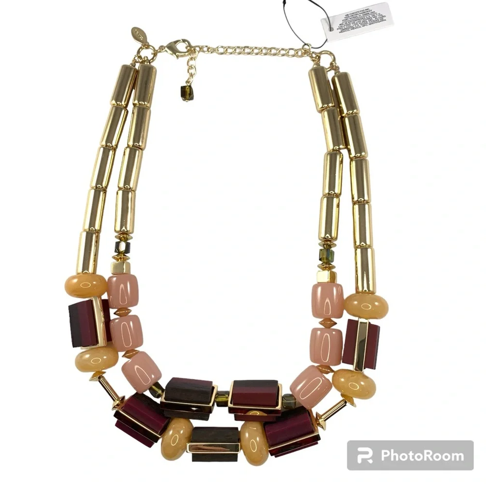 Chico’s Berry Multi strand Goldtone Chunky Statement Necklace NOSZ FL11-22 $85 - Picture 1 of 6
